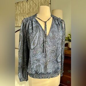 NWOT Lucky Brand Blue Paisley Tie-Neck Blouse size large